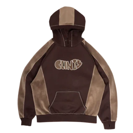 Fleece Panel Hoodie- Brown