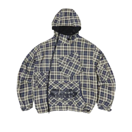 Hooded Plaid Jacket – Blue/White